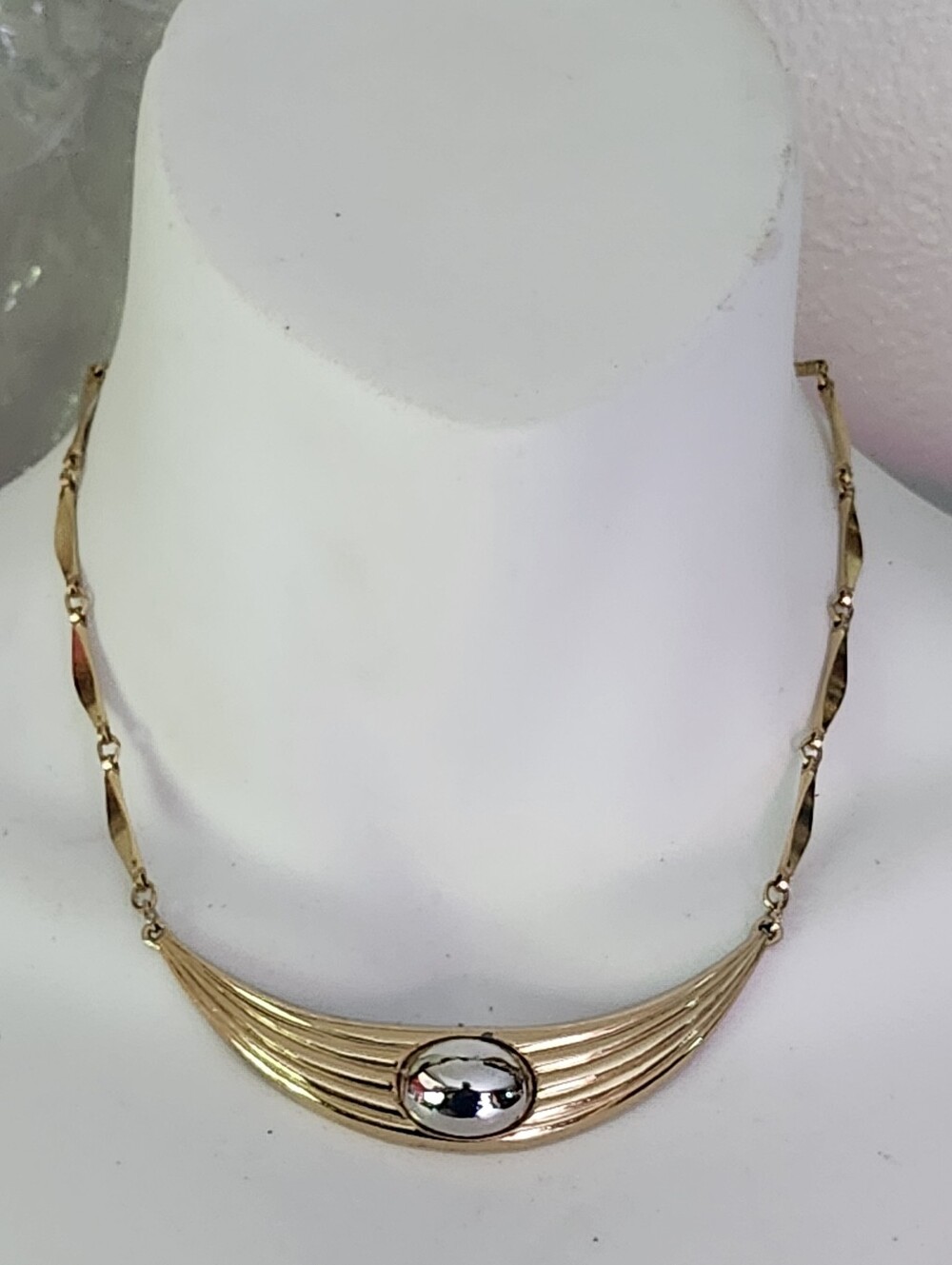 Vtg 80's Napier Modernist Gold Tone Collar Necklace With Crescent Centerpiece